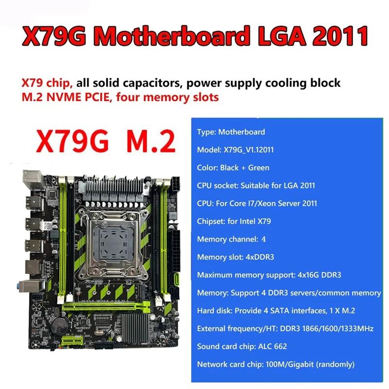 Imagem -06 - Placa-mãe Lga2011 e5 2670 Cpu v2 4x4g Ddr3 Ram Graxa Térmica Suporte de Cabo Sata M.2 Nvme Pcie X16 Usb 2.0 Sata 3.0 X79g