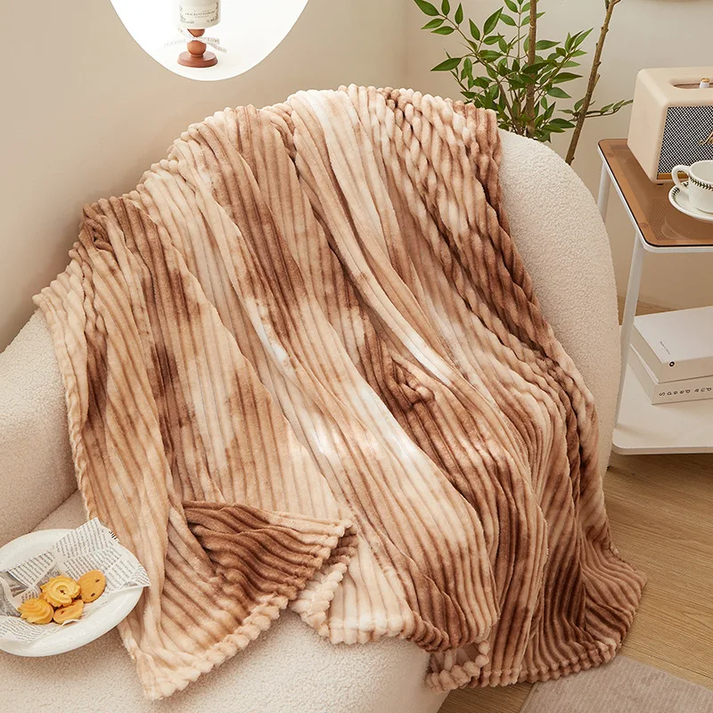 Tie-dye blanket imitation rabbit hair thickened to keep warm autumn and winter stripping craft sofa hair blanket single piece