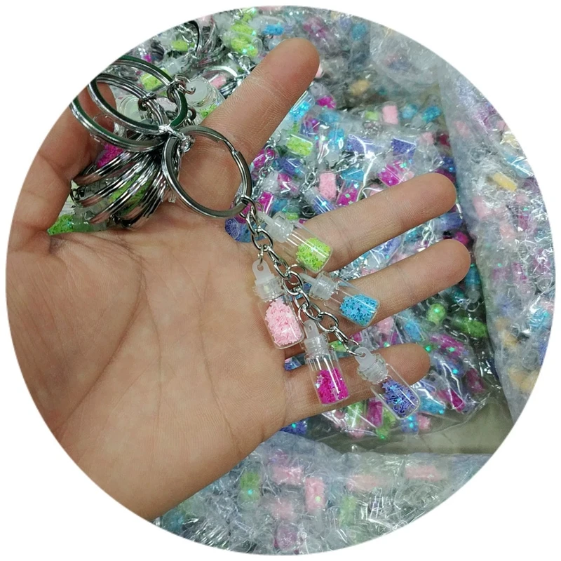 Bling Glitter Star Drift Bottle Keychain Women Mini Glass Beads Charms Key Chain On Car Bag Trinket For Wedding Party Gifts