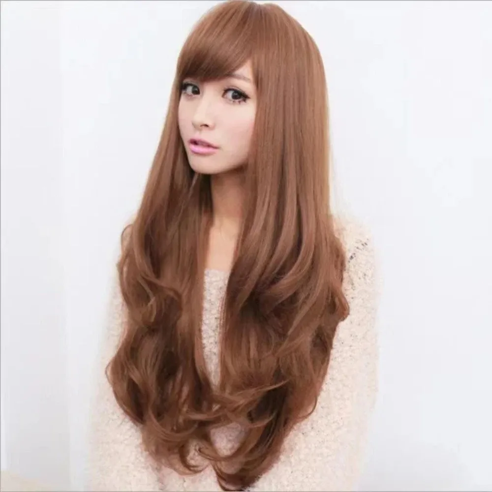 Music Festival Match Fashion Side Swept Bangs Wig Ball Woman Long Curly Hair Cocktail Party Woman Dress Up Big Wave Long Hair