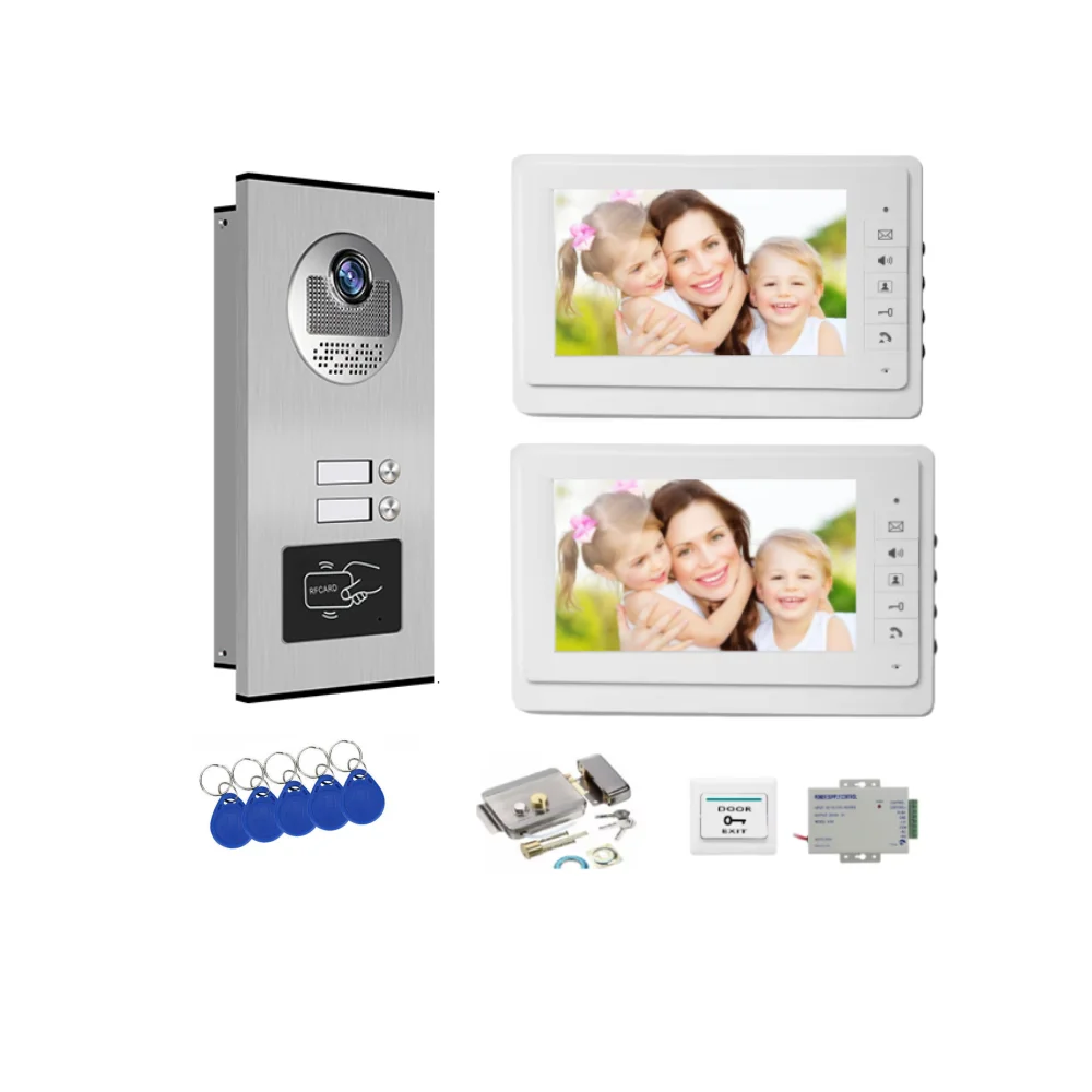 Network Cable Port Building Video Door Phone System RFID Unlock 2-6 Units Apartment Intercom+Electric Lock Doorbell Kits