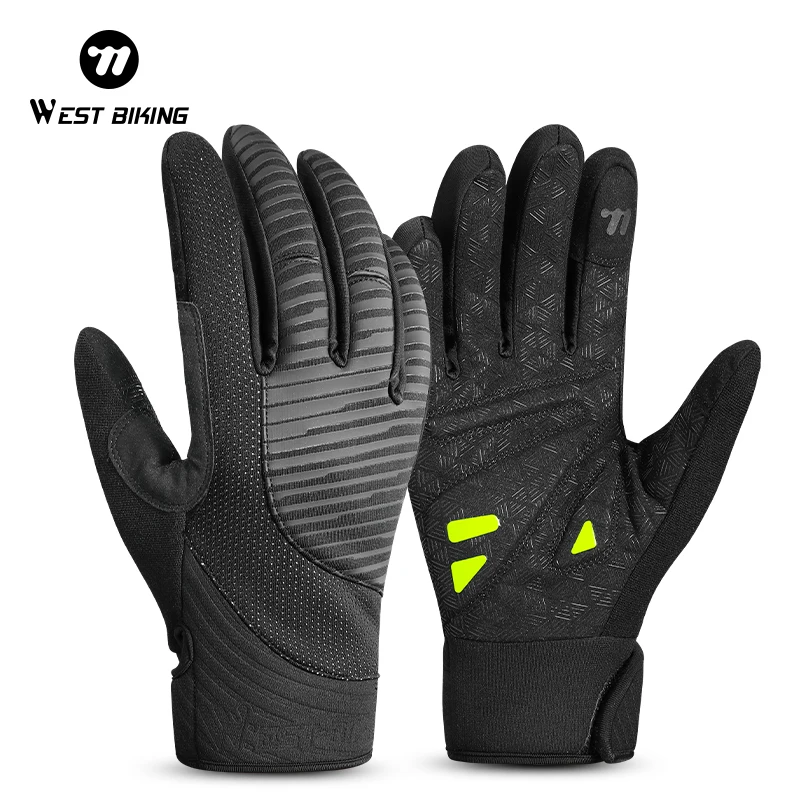 WEST BIKING Winter Men Cycling Gloves Full Finger Non-Slip Touch Screen MTB Road Bike Water Repellent Gloves Thermal Sport Gear