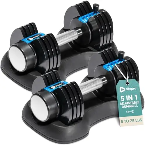 Adjustable Dumbbells Set/Single - 15/ 43/ 55/ 90/ 25 lb Dumbbell Sets with Rack - Quick Adjust, Secure Grip weights dumbbell