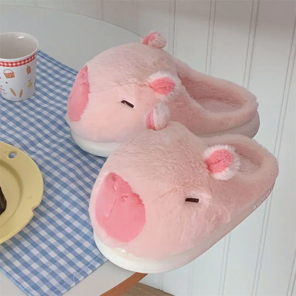 Adorable capybara slippers women winter fluffy 3D animal warm home shoes couple lovers indoor slides woman puffy cloud slipper