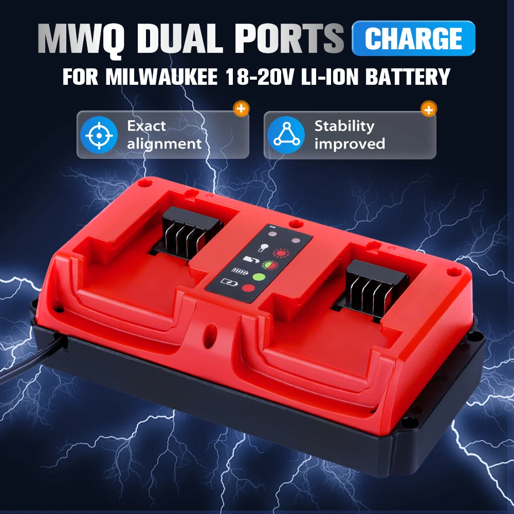 

Portable Dual Ports Charger For Milwaukee 18V-20V Lithium Battery Rechargeable 48-11-1815 48-11-1820 48-11-1830 Fast Cattery