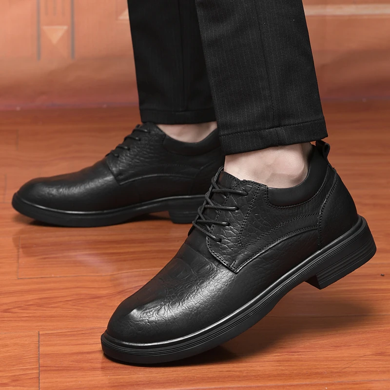 

2023Winter Shoes for Male Lace-up Men's Casual Shoes Square Heel Men's Casual Leather Shoe Office & Career Man's Leather Loafers