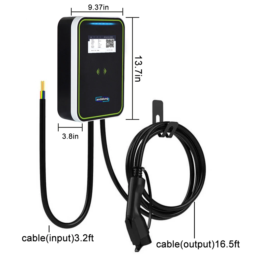 Andalung EV 충전기 스테이션 GBT 32A EVSE 충전 월박스 타입 2, 앱 와이파이 제어 및 RFID 카드 포함, 7kw