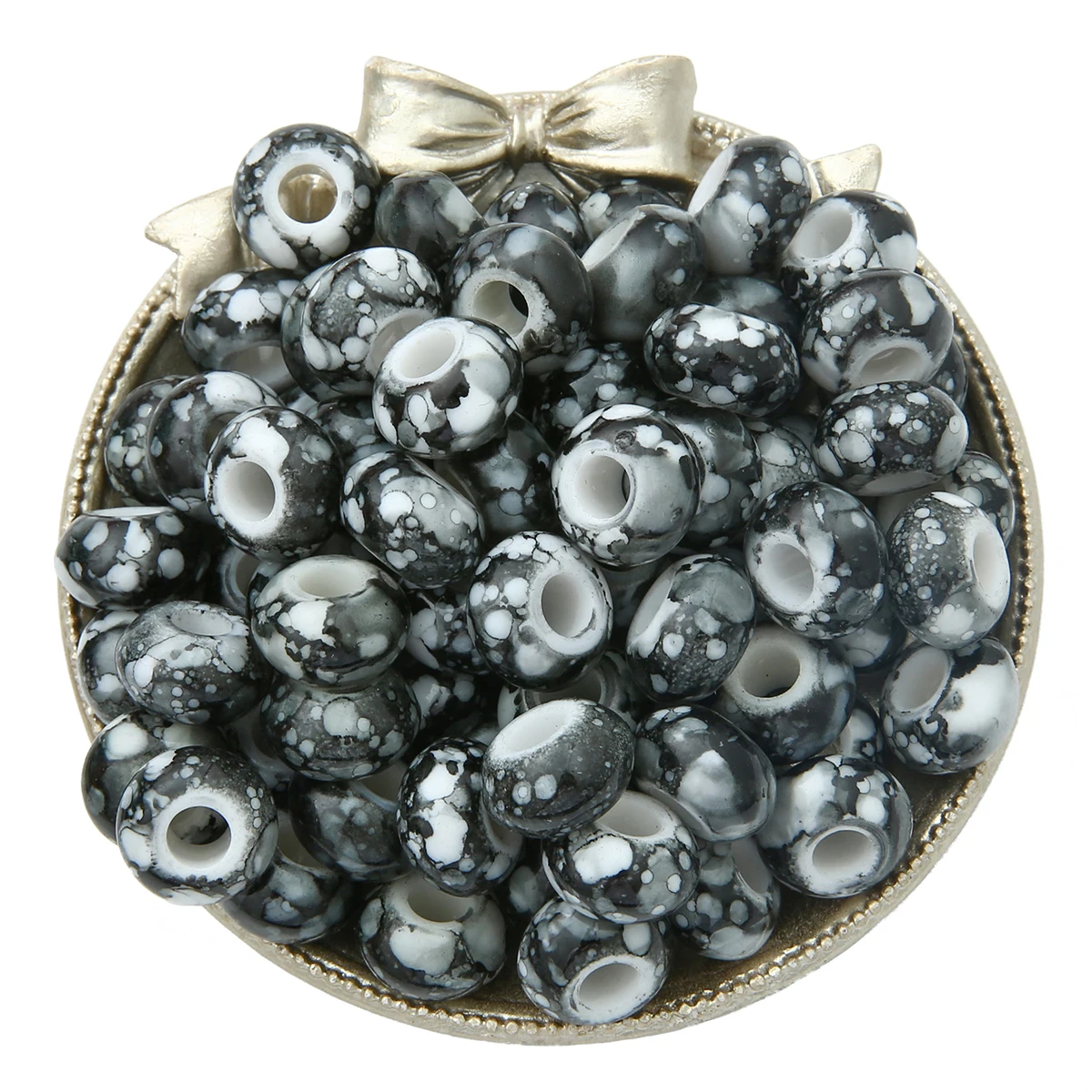 15x9mm Marble Color Big Hole European Glass Beads Bulk Bracelet Bangle DIY Jewelry Handmade Ornaments