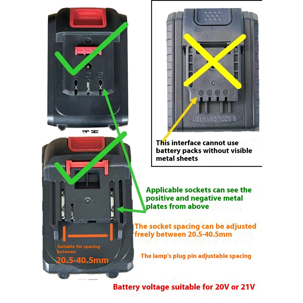전원 작업 조명 조정 가능한 소켓 간격 20V-21V 리튬 배터리 미니 비상 조명용 리튬 배터리 작업 조명