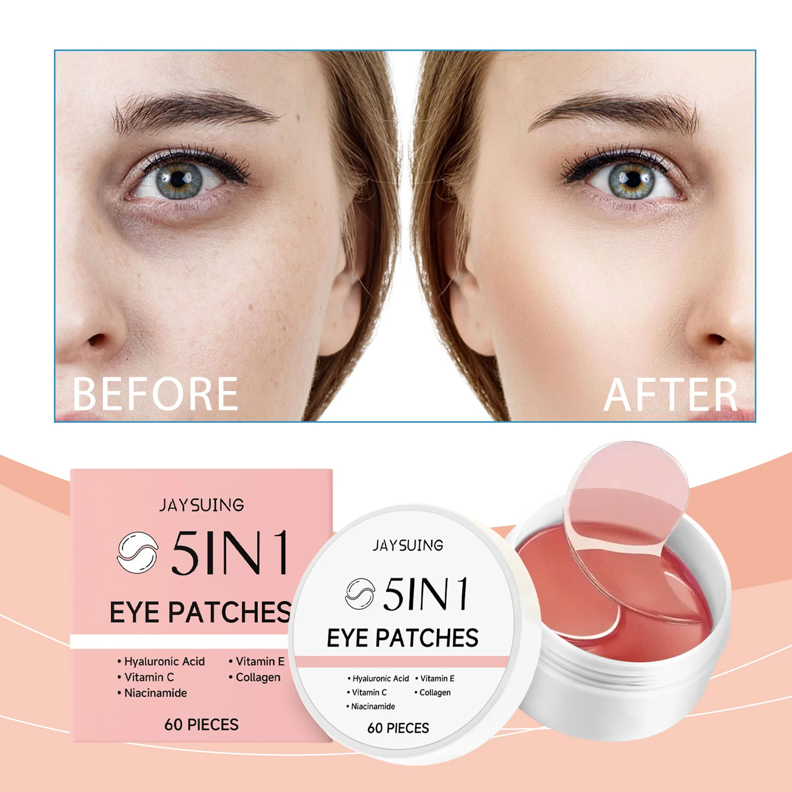 

Патчи под глаза JAYSUING — маска под глаза 5 в 1, гиалуроновая кислота и коллаген, маска для лица под глаза, 60 шт. с ароматом розы)
