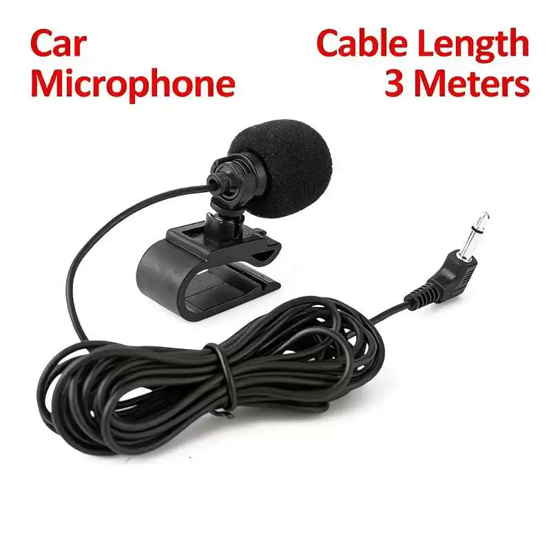 Microfone de Navegação Externa para Carro com Plugue Angulado de 3,5mm e Cabo de 3m para GPS e Rádio Automotivo - Montagem Adesiva e com Clipe