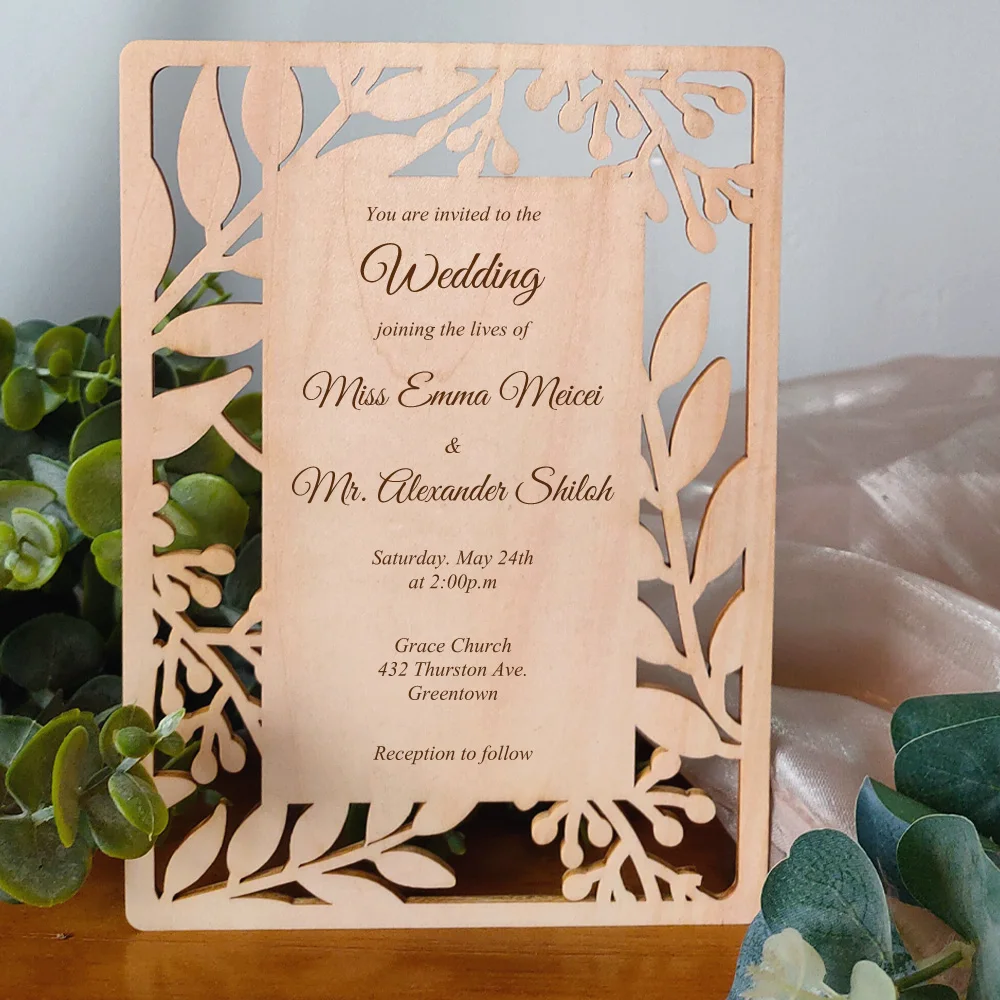 Laser-Cut Carved Wood Invitations, Elegant, Personalized,Graphics/Text Can Be customized,Make The Ceremony More Ceremonial