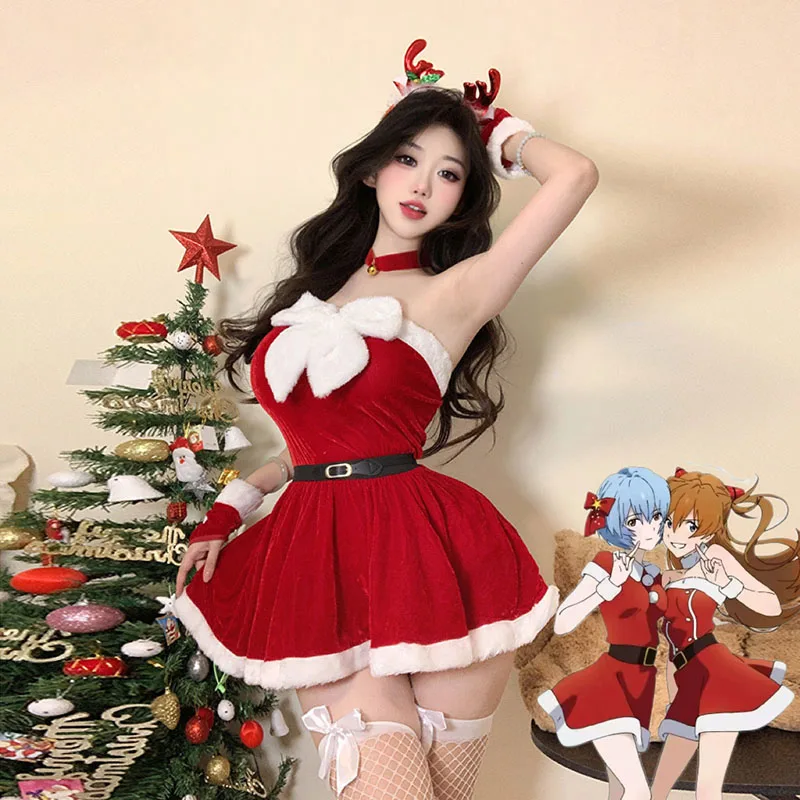 

Anime Cosplay EVA Ayanami Cosplay Santa Girl Christmas Dress Series Costume Girl Red Dress Christmas Santa Claus Stage Show Suit