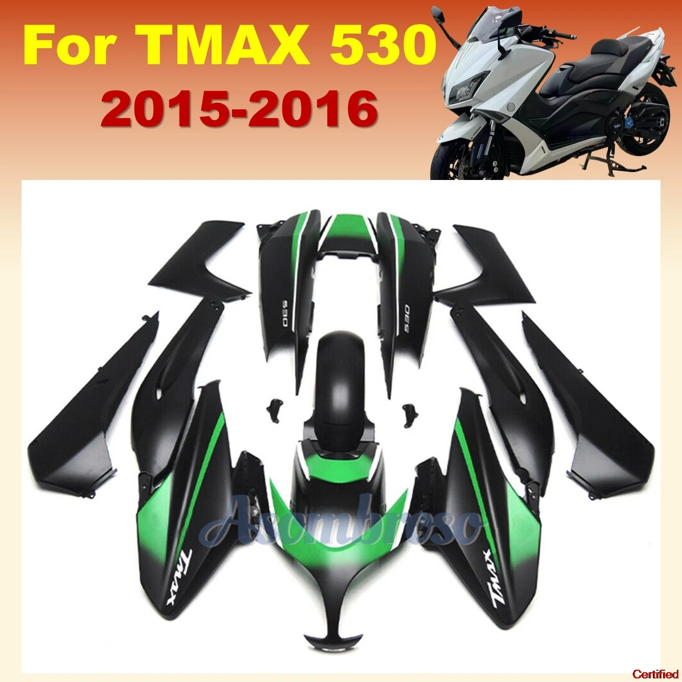 ABS Plastics Motorcycle Shell Fairing Kit for Tmax 530 2015 2016 T-MAX530 15 16 TMAX530 Matte Green Black Bodys