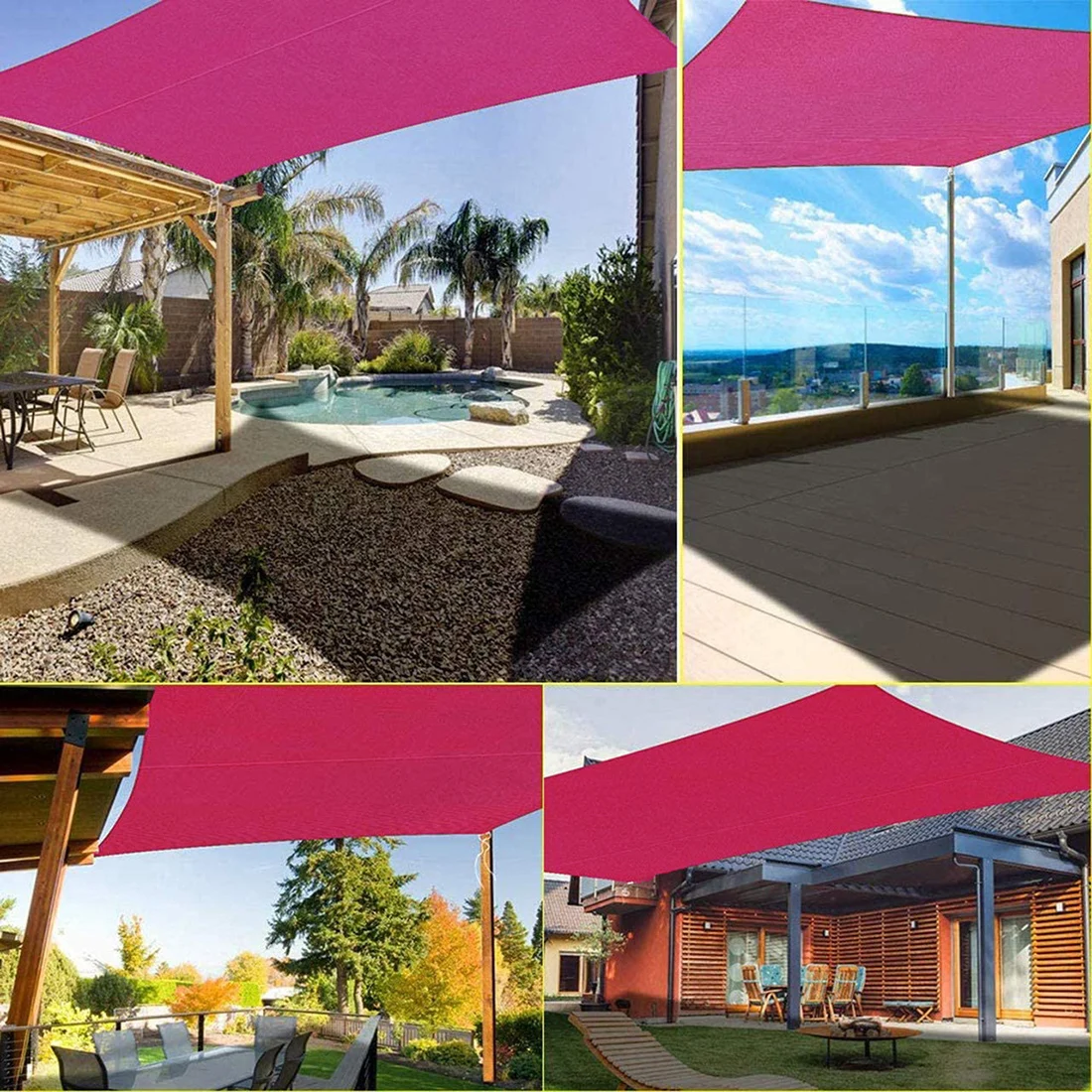 Rose Red 420D Waterproof Sun Shade Sail Square Rectangle Triangle Garden Terrace Canopy Pool Shade Camp Hiking Yard Awning