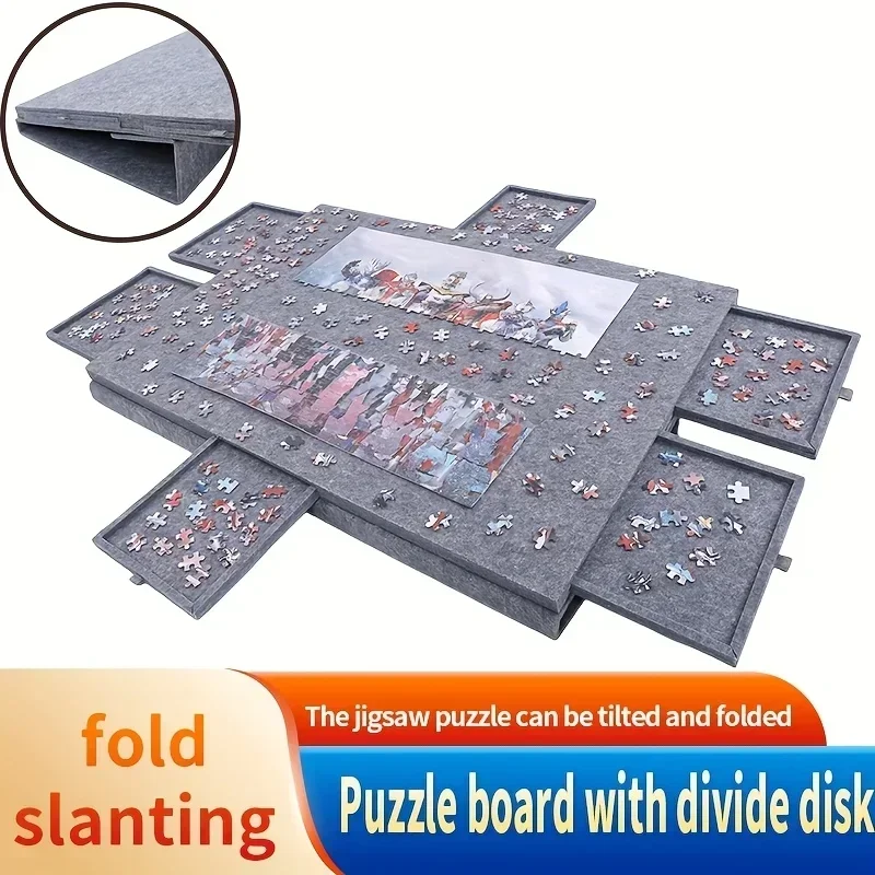 Foldable puzzle organizer box for storage and assembly - durable polyester, rectangular shape, polyester fiberboard organizer