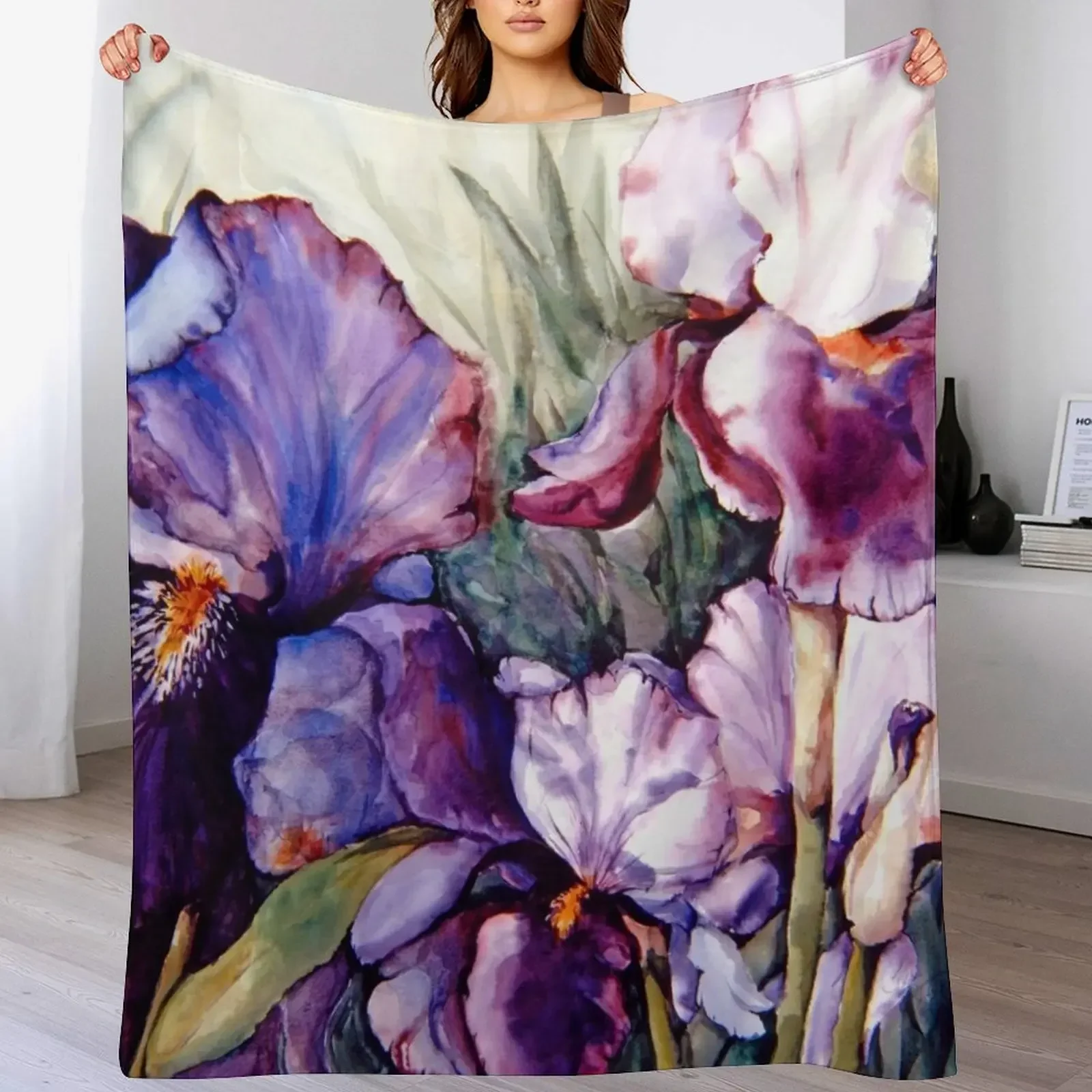 

New Purple Iris Art Garden Throw Blanket Sleeping Bag For Sofa Thin Flannels Blankets