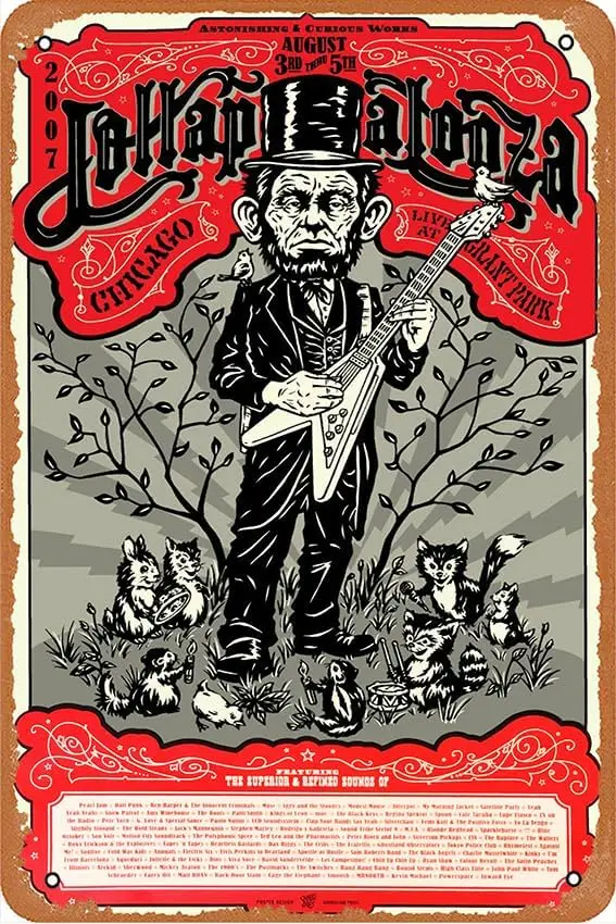 Lollapalooza Chicago 2007 (Show Edition) Concert Posters Vintage Metal Tin Sign Wall Decor for Bars, Restaurants, Cafes, Pu sign