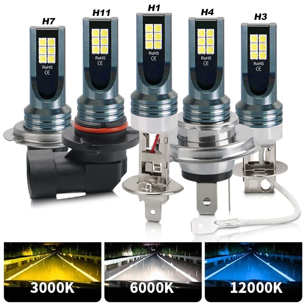 1/2Pcs H4 H7 LED Headlight H11 H8 H9 H1 H3 Car Fog Light LED Bulb 9005 9006 Hb3 Hb4 Auto Driving Running Lamps 12000LM 12V 6000K