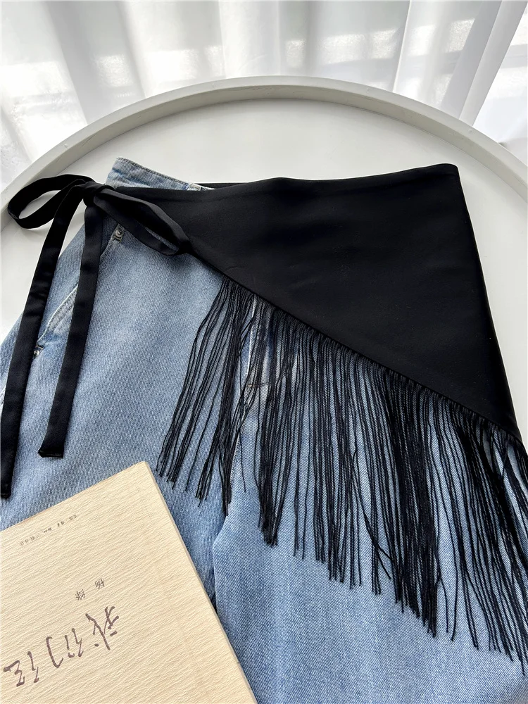 

Black Waist Triangle Towel Belt Women's Premium Fart Curtain Skirt Curtain Decoration with Skirt Shirt Jeans