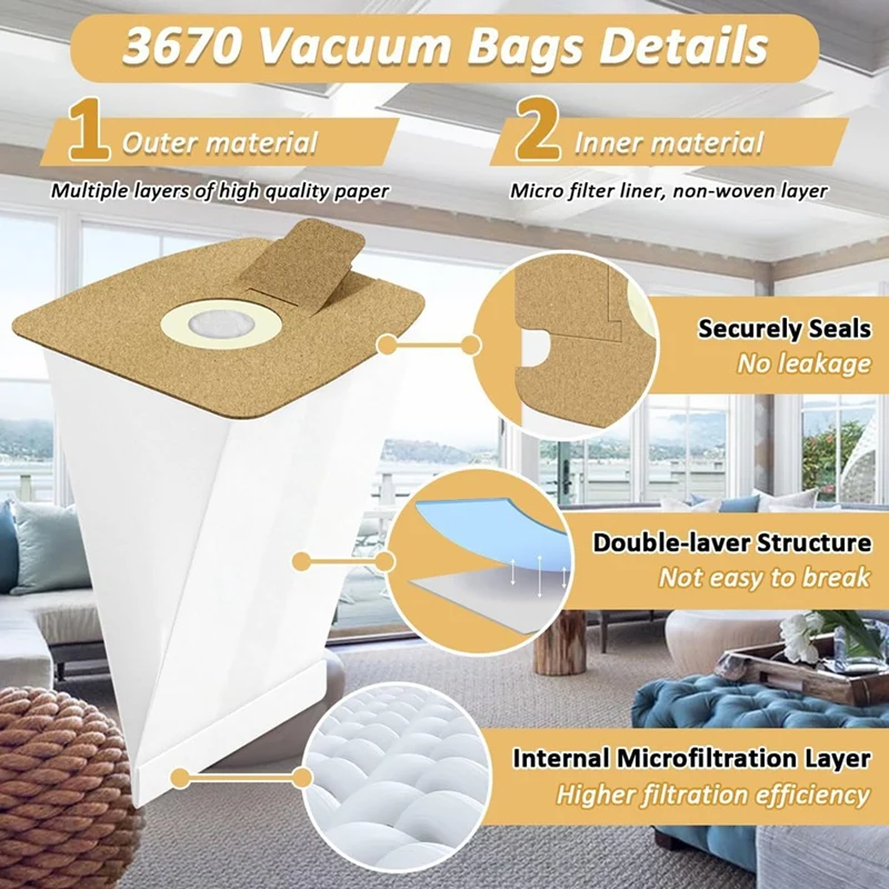 YCOC-12 упаковок вакуумных мешков 3670 мм, подходящих для канистр серии Eureka Mighty Mite 3680, вакуумных мешков с фильтрацией, заменяет деталь