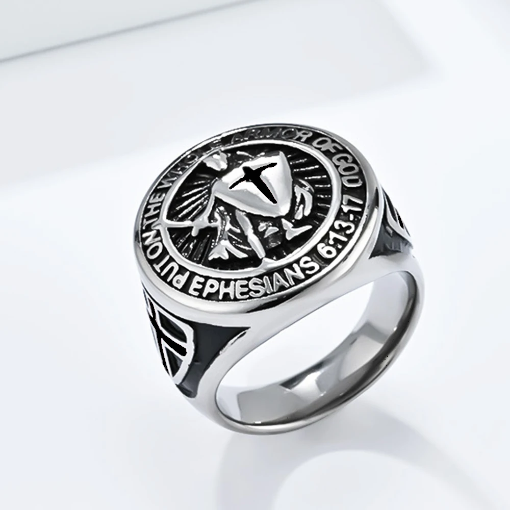 Retro Cross Ring Men Domineering Templar Masonic Stainless Steel Punk Gothic Amulet Christianity Jewelry Biker Accessories Gift