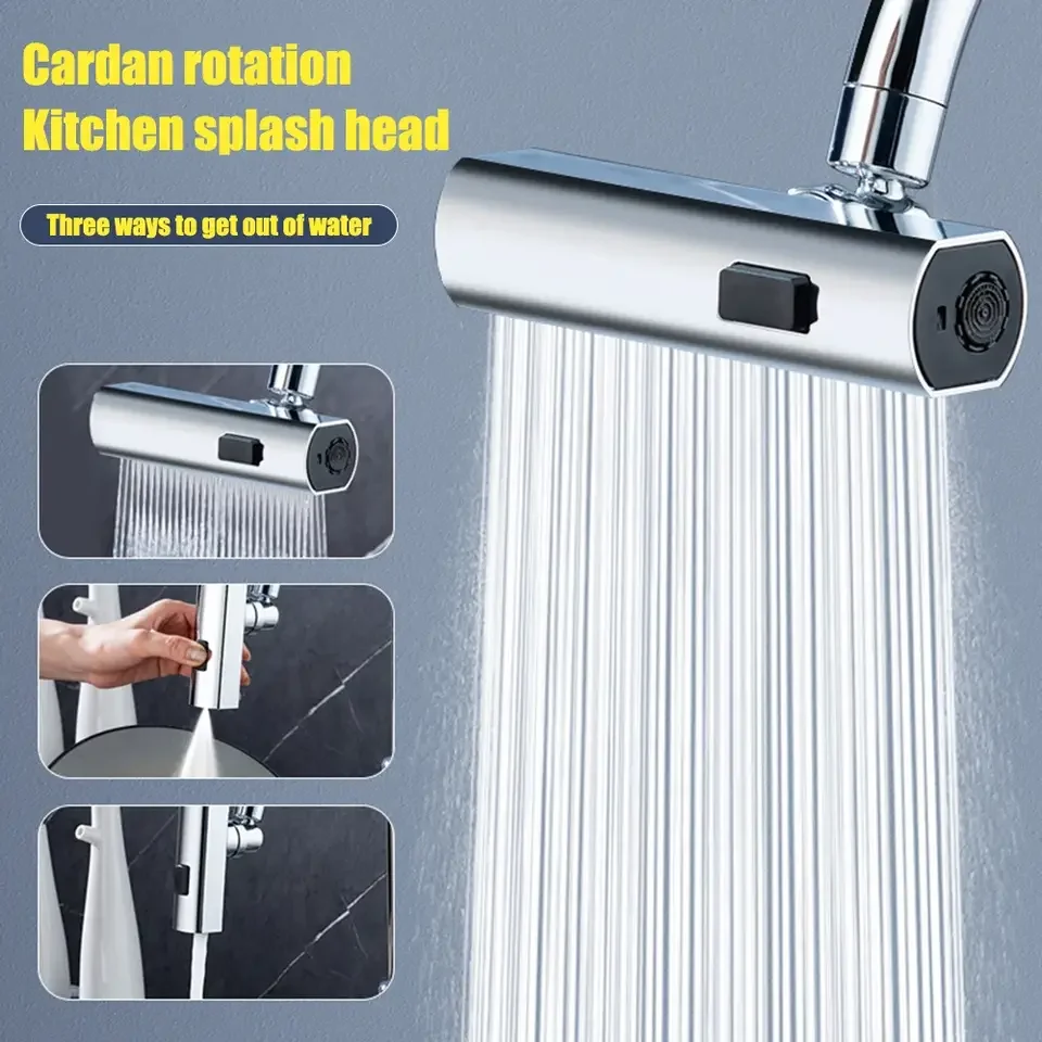 

New Kitchen Waterfall Three-mode Universal Swivel Extension Faucet Splash-proof Nozzle Adapter Extender Water Tap Fixture Home