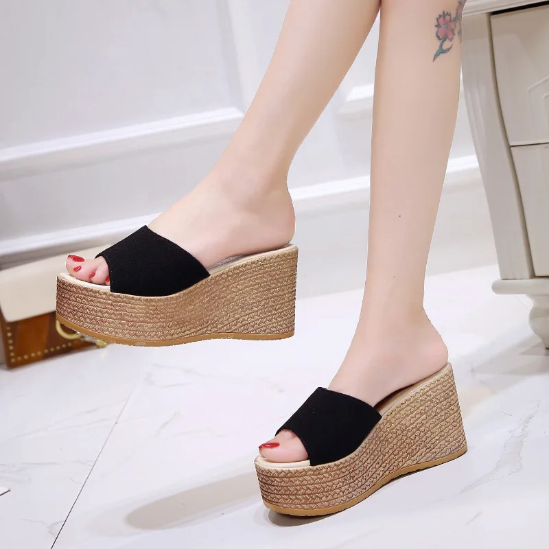 34-43 Grote Maat Schoenen Voor Dames Zomer Hoge Hakken Glijbanen Slippers Wig Platform Strand Slippers Zapatos Mujer Vrouwen Sandalen