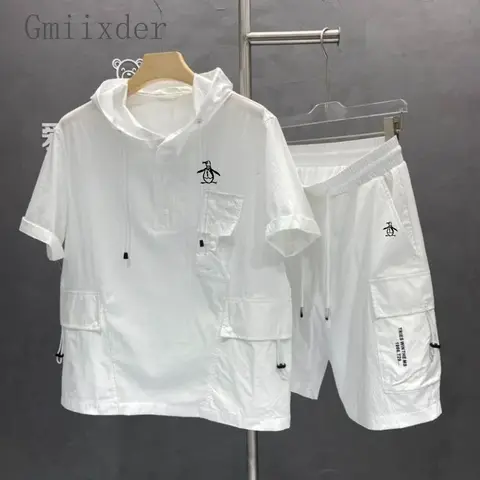 남성 럭셔리 브랜드 골프 의류 여름 Gofl 반팔 및 반바지 투피스 세트 잘 생긴 캐주얼 트렌드 통기성 골프 세트