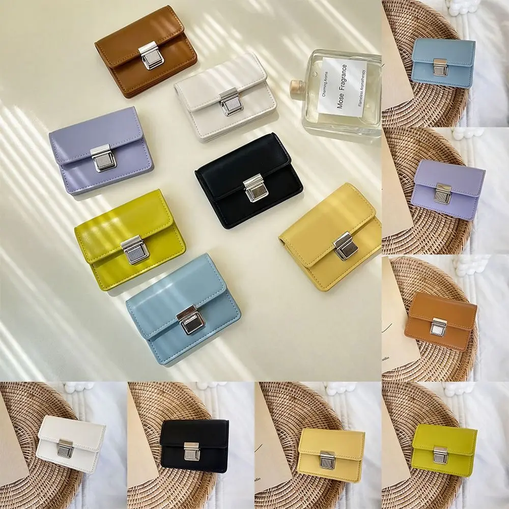 

Fashion Design Metal Buckle Korean Style Wallet Coin Purse Solid Color Short Clutch Bag Card Holder PU Square Coin Purse Outdoor