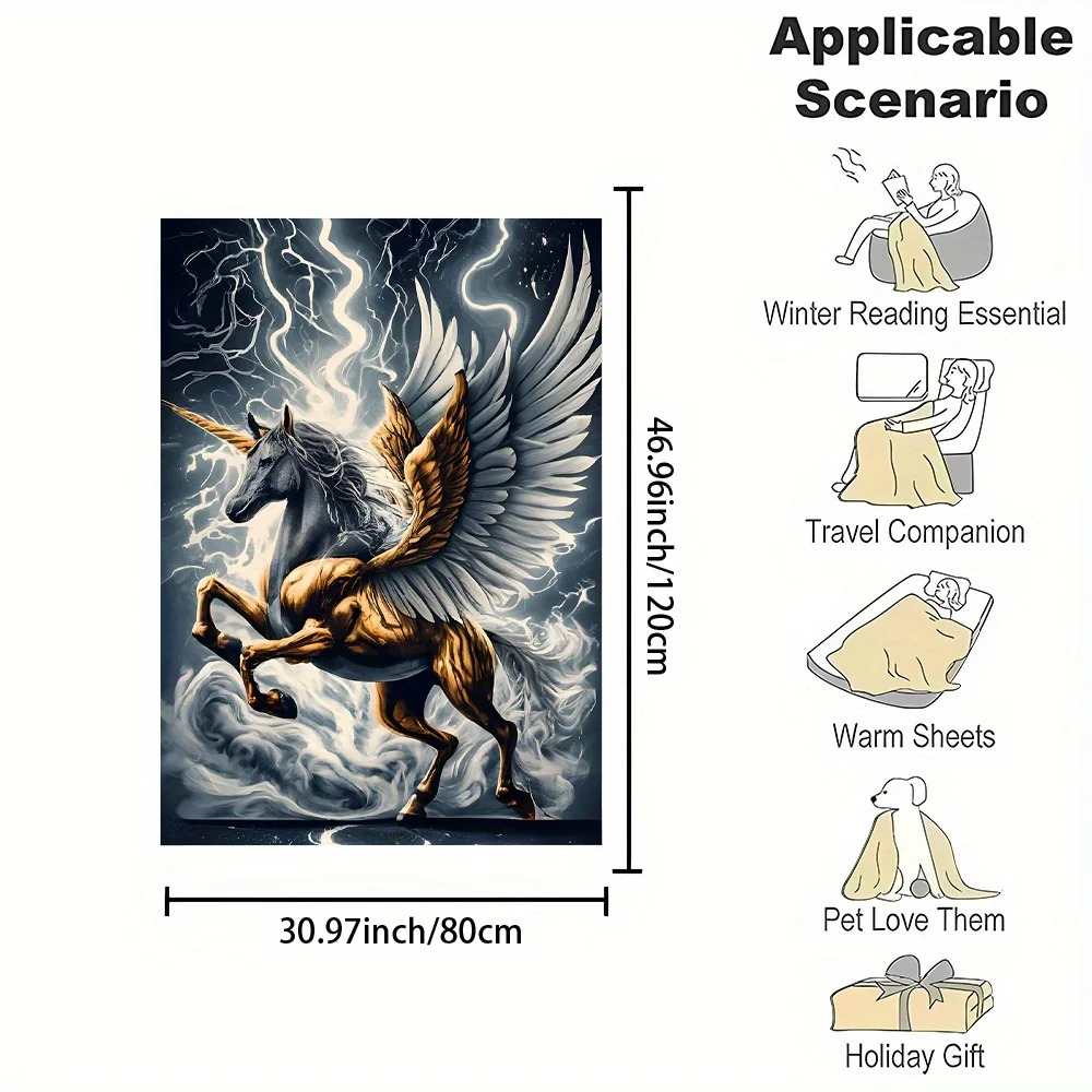 Dark Fantasy Pegasus Throw Blanket Aesthetic Gothic Mythology Art Fleece Cozy Decorative Tapestry for Sofa Bed Gift