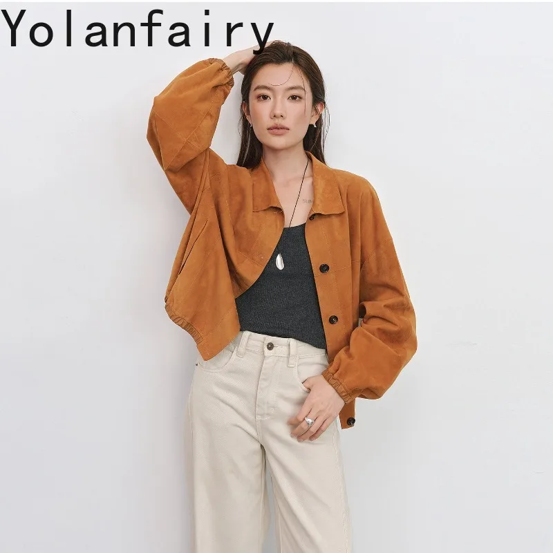 YOLANFAIRY New Super Soft 100% Genuine Leather Jacket Women Short High-end Real Sheepskin Woman Leather Coats Elegant Chaquetas