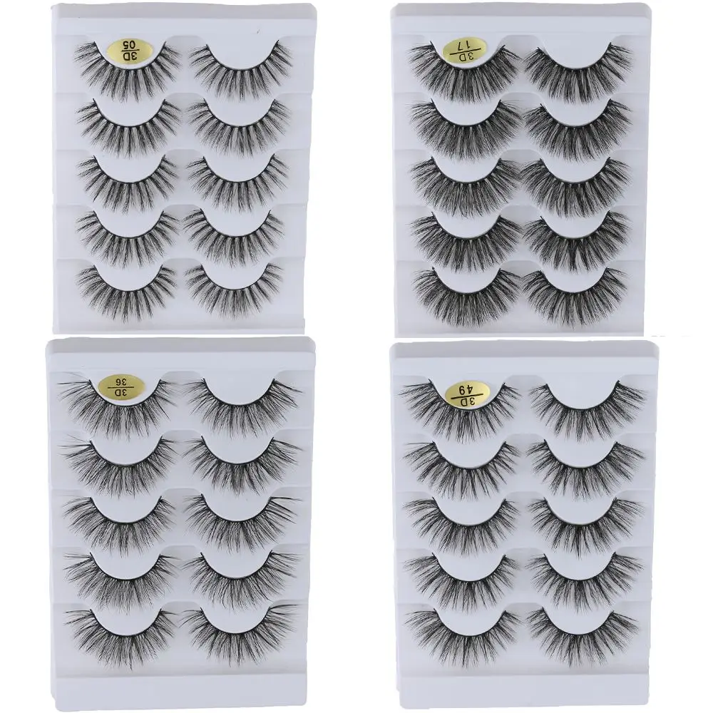 SKONHED 5 Pairs 3D Faux Mink Hair False Eyelashes Wispies Fluffies Drama Eyelashes Natural Long Handmade Cruelty-free