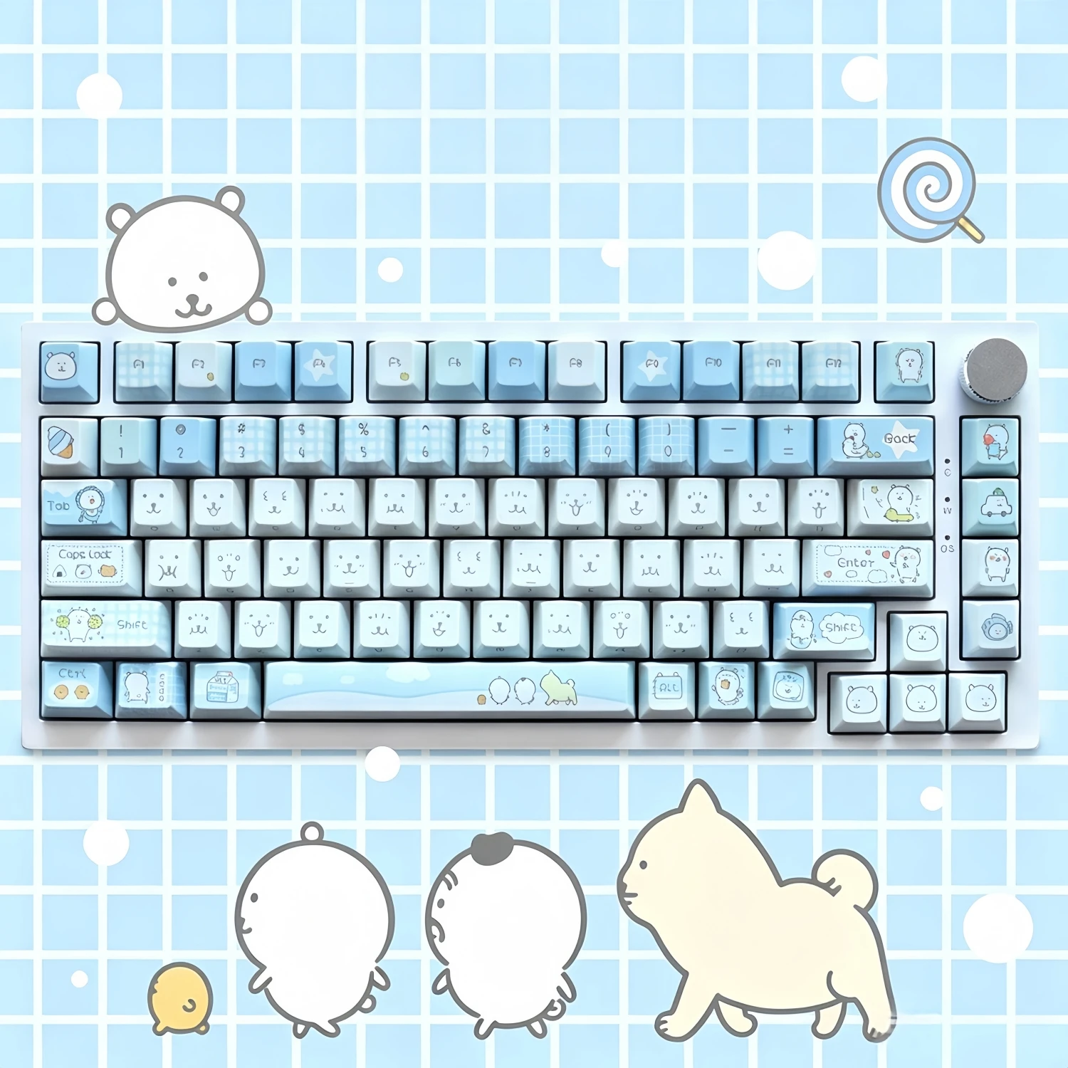 DIY Custom Cute Bear Stickers Style Keycaps 129 keys Pbt Key Caps Set For Mx Mechanical Keyboard Decor Replace