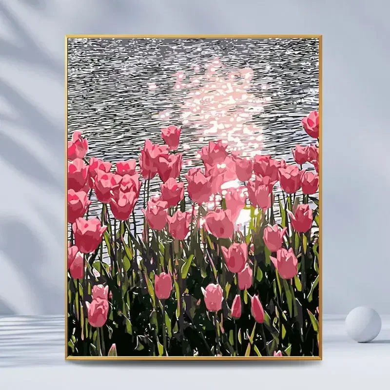 

21778-Tulip diy digital acrylic flower painting explosion hand-filled landscape painting