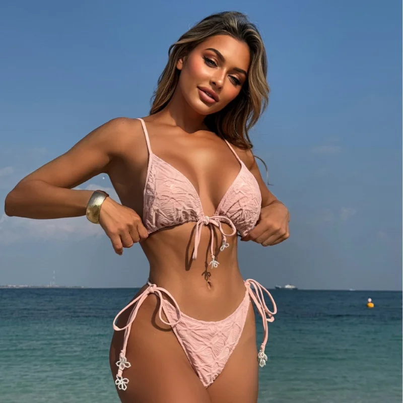 

Spot Goods2026Fashionable and sexy new halter neck tie-back swimsuit for women, two-piece bikinibikiniSwimwear