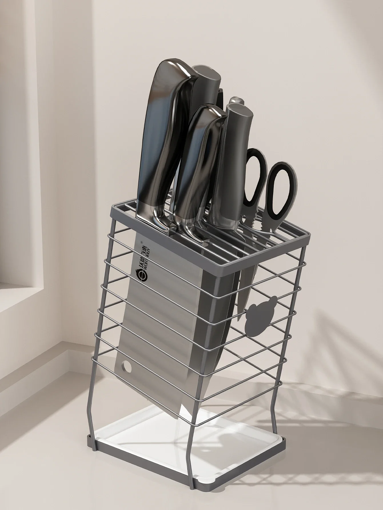 Universal Knife Organizer Stainless Steel Kitchen Drainage Vegetable Knife Holder Storage Rack With Detachable Drain Tray 6