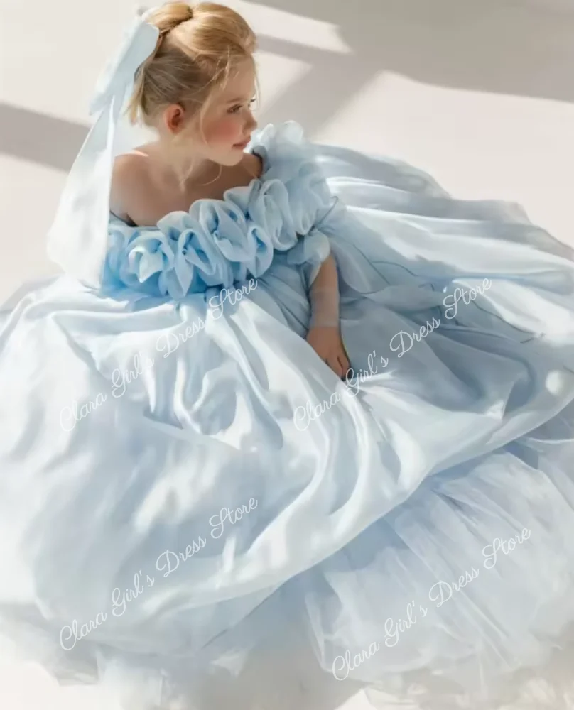 Elegant Sky Blue Flower Girl Dresses For Wedding Ruffles Puffy Princess Formal Banquet Birthday Party Pageant Gown Customized