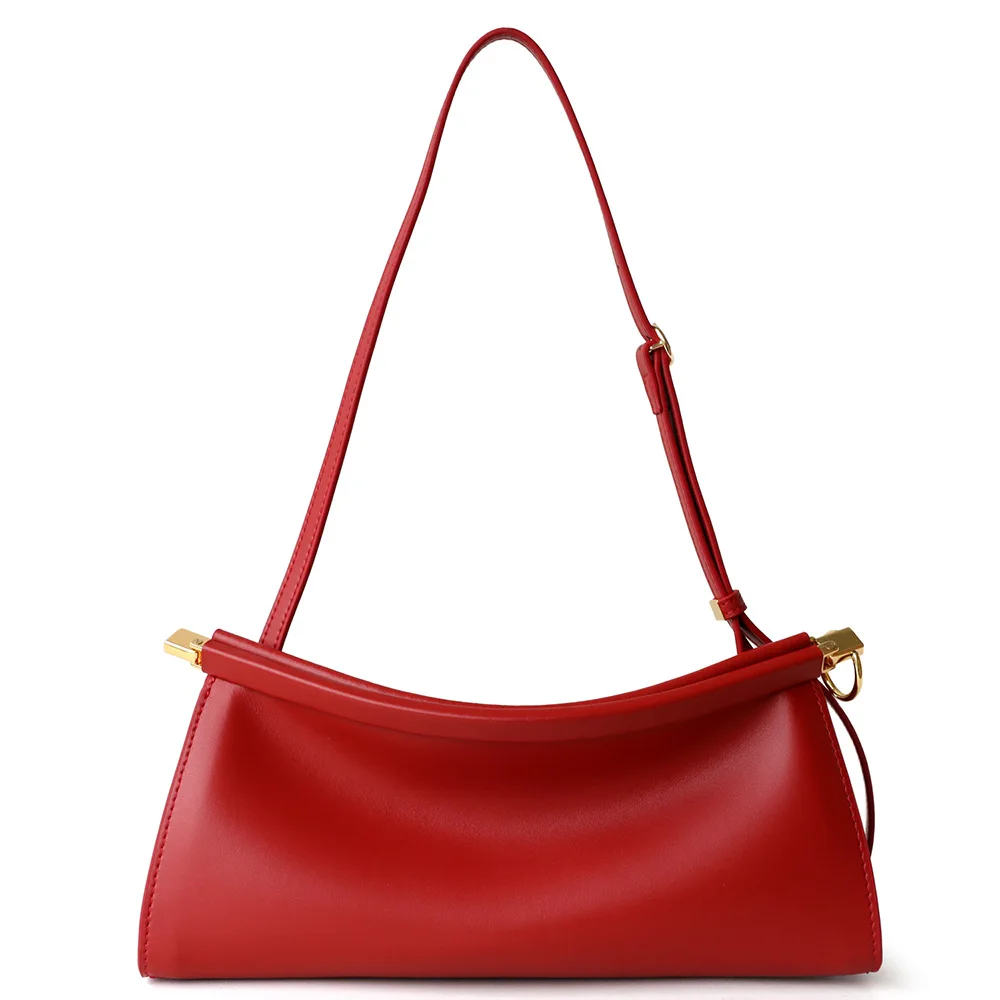 

French leather clip bag 2025 new niche design top layer cowhide vintage fashionable women's hand armpit shoulder bag