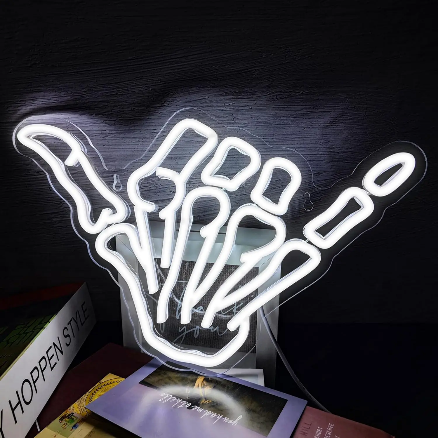 

USB Dimmable Rock Hand Skeleton Neon Sign for GameRoom Bar Wall Decor Adjustable Brightness LED Metal Music Gift Cool Lighting