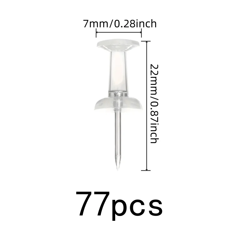 77 pcs Transparent Clear Head Clear Thumb Tacks, great for Office Cork Board, Easy Push Sharp Pin, DIY Wall Decoration