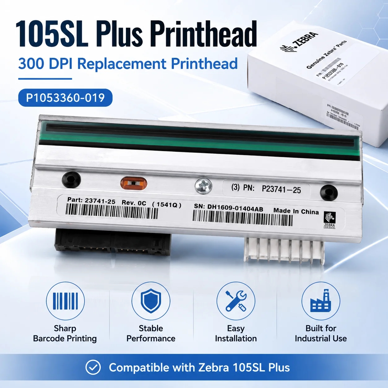 The print head of the original zebra 105SL PLUS 300dpi point p1053360-019 printer thermal label printing head