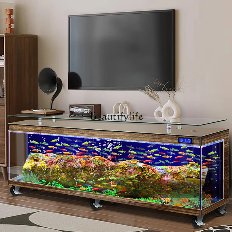 TV Cabinet Fish Tank Living Room Home 2024 New Super White Glass with Pulley Medium and Large Aquarium