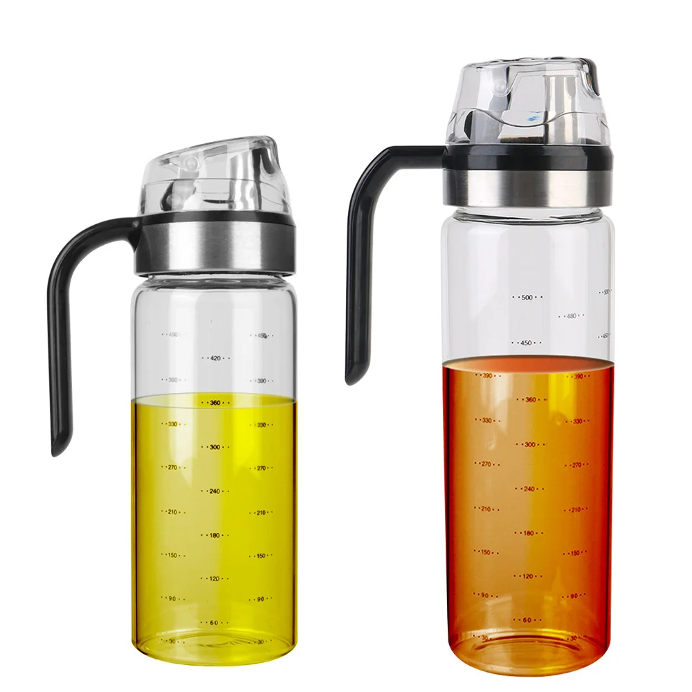 With Scale Condiment Container Large Olive Oil Dispenser Bottle Leakproof Auto Flip Cap Kitchen Tools Transparent Glass