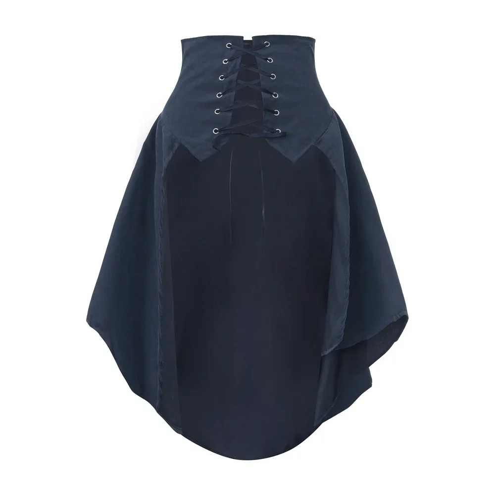 Women Gothic Steampunk Pirate Skirt Front Lace-up Tiered Ruffled Irregular Hem Skirt Waist Belt Vintage Medieval Costume - view 6