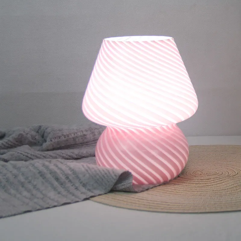 

Light luxury glass mushroom table lamp adjustable brightness living room homestay atmosphere bedroom bedside striped lamp