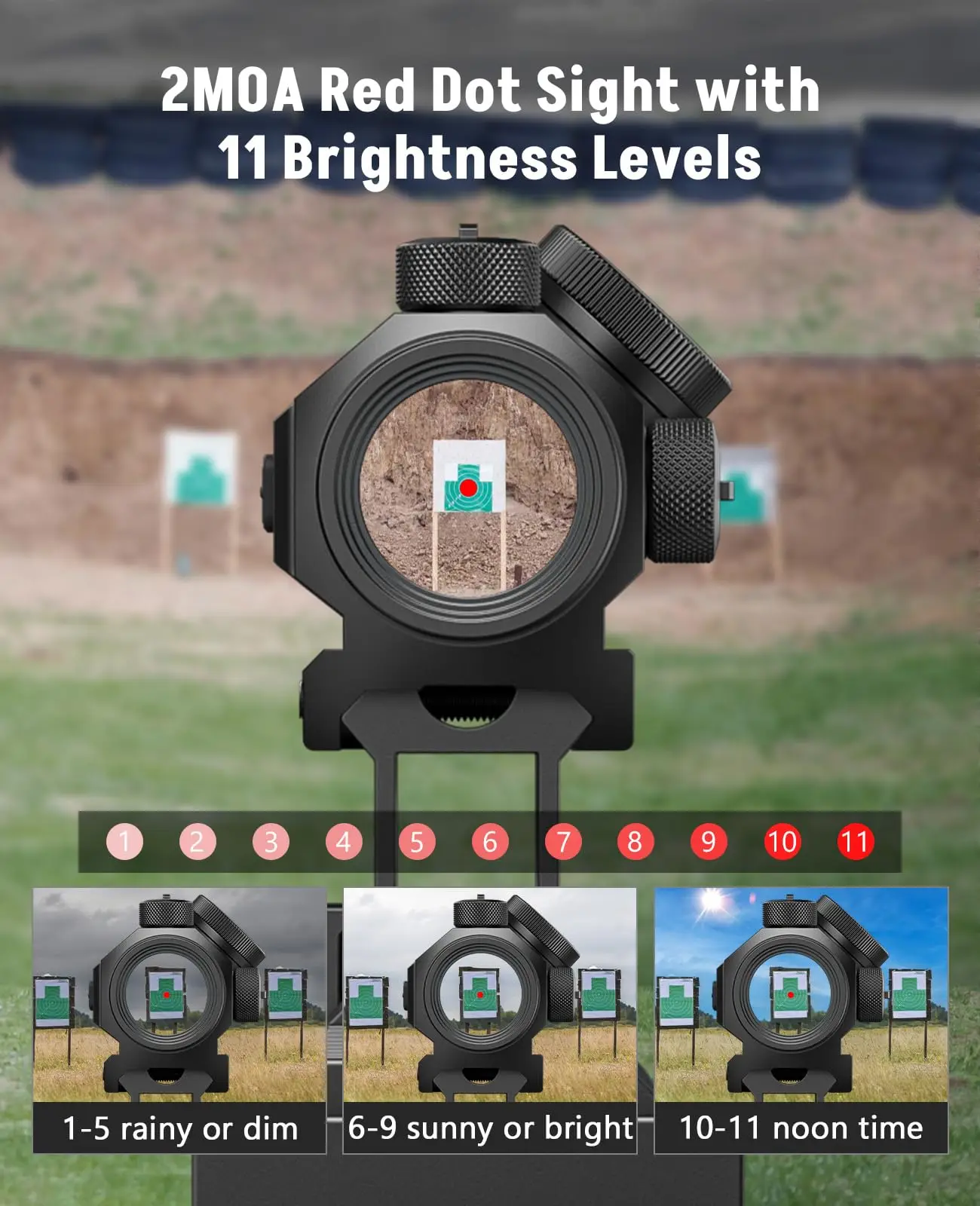 MidTen Rife Scope Red Dot 2 Pemandangan Refleks MOA Dapat Diisi Ulang dengan Riser Co-Witness 1/3 Bawah Kompatibel dengan Rel Picatinny 21Mm