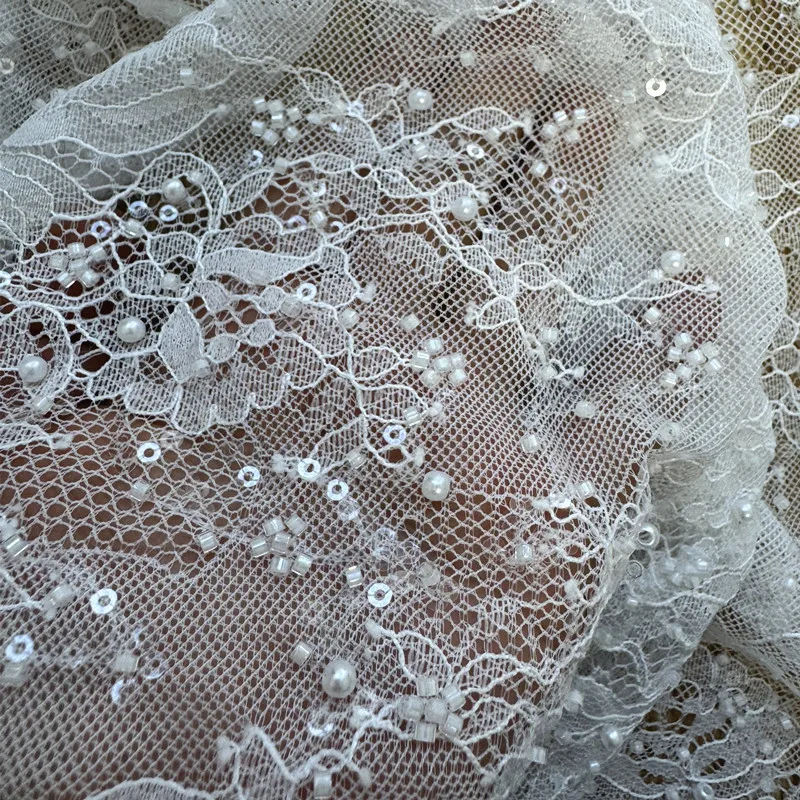 

3 Yards This Floral Embroidery Fabric Fused with Pearl Sequins Is The Ideal Fabric for Creating Gorgeous Wedding Dresses
