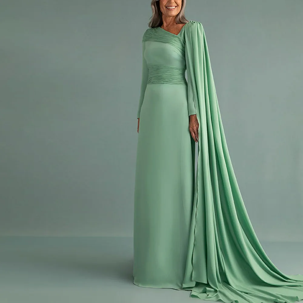 

Customized Asymmetrical Neckline Evening Dresses for Women Green Satin A Line vestidos de fiesta with Shawl Sleeve