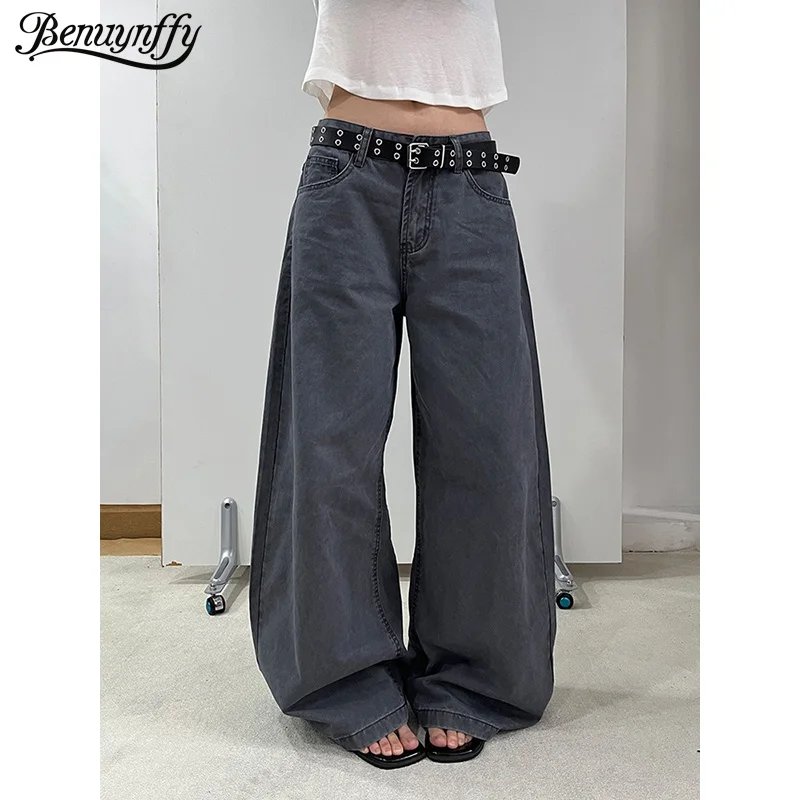 

Джинсы Benuynffy в американском уличном стиле с широкими штанинами для женщин, новинка весны 2026, винтажные Y2K, с низкой посадкой, повседневные свободные брюки, женская одежда
